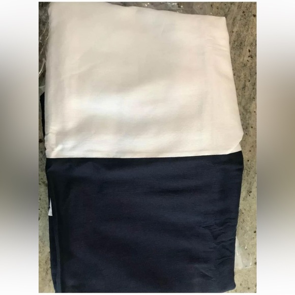 2 Pottery Barn Navy Linen White Silk Border Drape Curtain Panels 50x84 - Picture 2 of 5